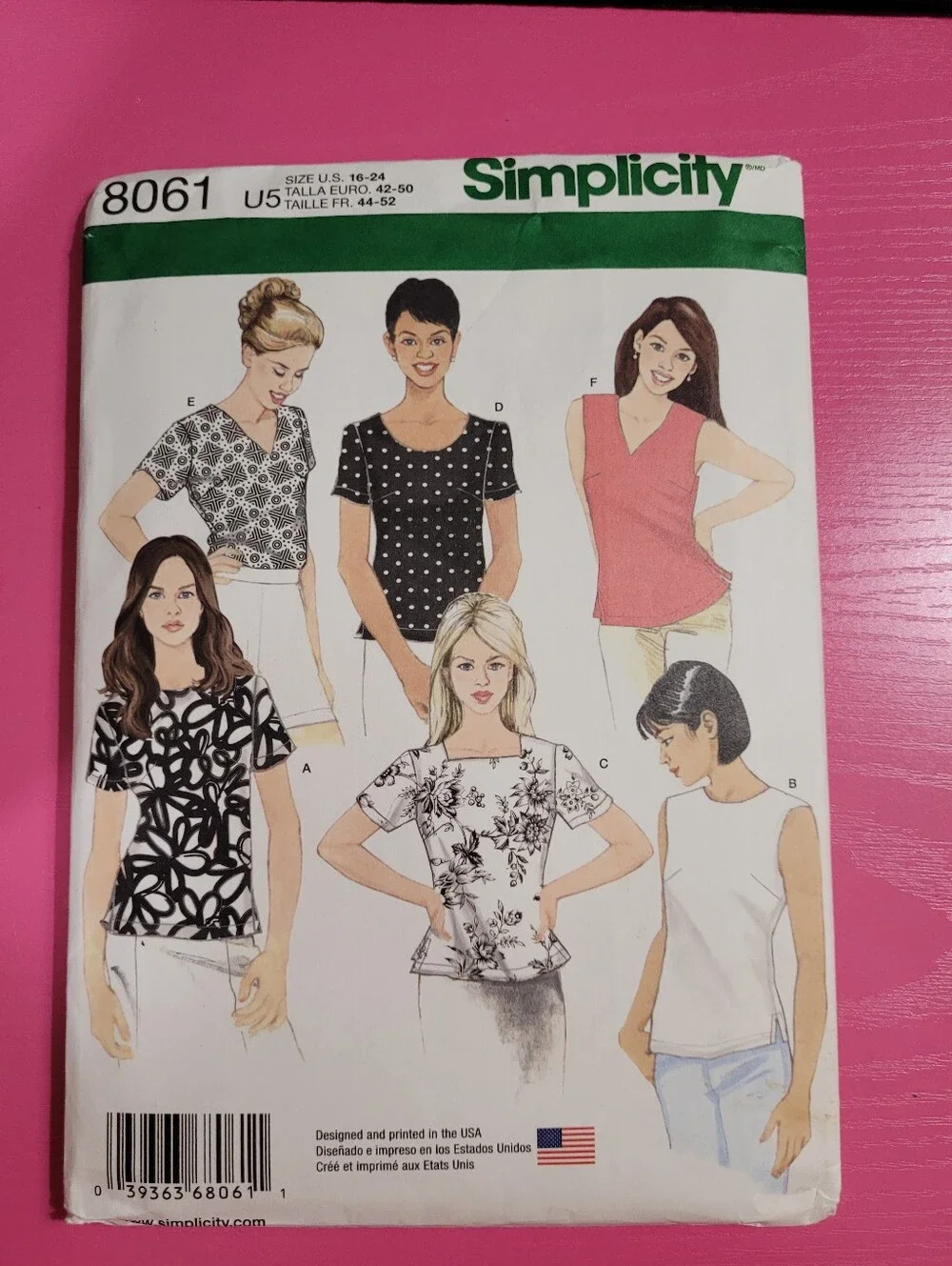 Simplicity Women's Top Sewing Pattern 8061 Size 16-24 (1457)